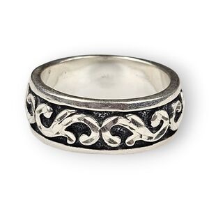 Wheeler Sterling Swirl Band Ring Diamond Cut Oxidized Vintage 925 Silver Size 7